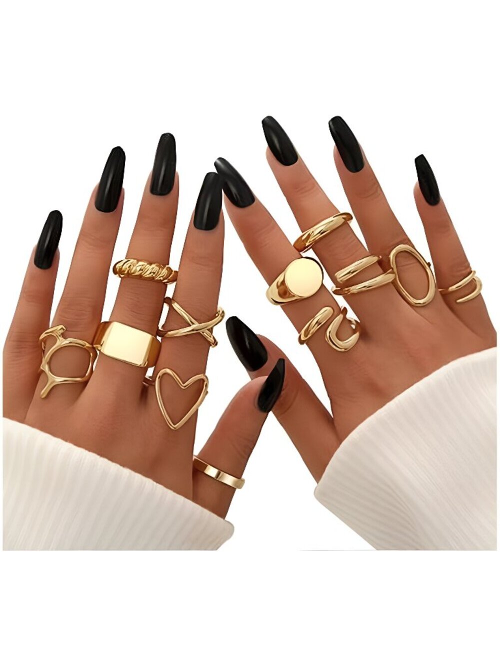 12PCS Gold Stackable Rings Set for Women, 18K Gold Plated Open Stacking